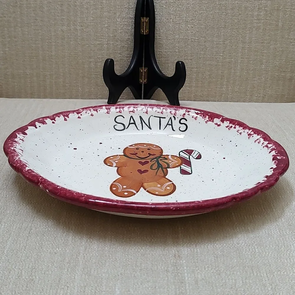 Vintage Santa's Cookies Plate Gingerbread Man Oval Scalloped Dish 1990's